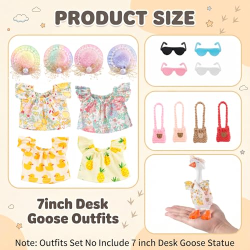 SECVOY 16-Piece Spring/Summer Desk Goose Outfit Set for 7-Inch Geese – Hats, Dresses, Glasses & Ornaments