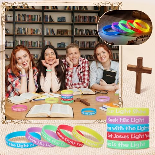 Seematn 50 Pack Glow in the Dark Bible Verse Bracelets - VBS 2026 Religious Silicone Wristbands with 5 Scripture Themes, Colorful, for Adults & Teens