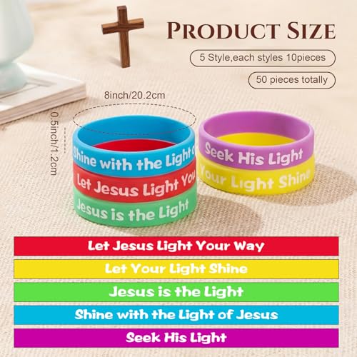 Seematn 50 Pack Glow in the Dark Bible Verse Bracelets - VBS 2026 Religious Silicone Wristbands with 5 Scripture Themes, Colorful, for Adults & Teens