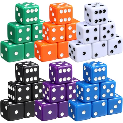 Seenelling 36-Piece 19mm Acrylic D6 Dice Set – 6 Colors for Board Games & Casino Nights