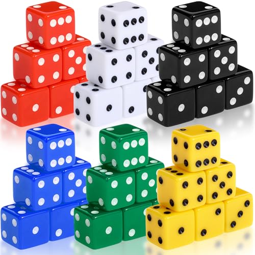 Seenelling 36-Piece 19mm Acrylic Opaque D6 Dice Set - 6 Colors for Board Games, Casino Nights & Party Supplies