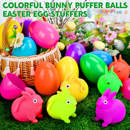 Seifar 12 Pack Easter Eggs with LED Bunny Puffer Balls – Filled Plastic Eggs for Egg Hunts, Basket Stuffers, and Stress Relief Fidget Toys