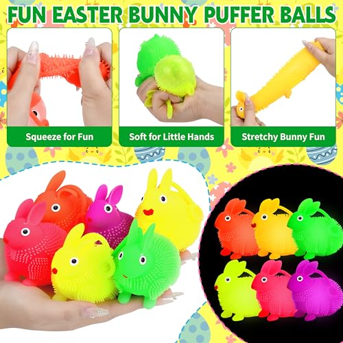 Seifar 12 Pack Easter Eggs with LED Bunny Puffer Balls – Filled Plastic Eggs for Egg Hunts, Basket Stuffers, and Stress Relief Fidget Toys