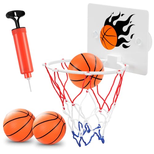 SEISSO Indoor Mini Basketball Hoop - Kids Suction Cup Toy with 2 Balls and Pump