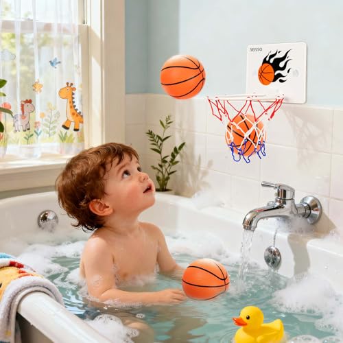 SEISSO Indoor Mini Basketball Hoop - Kids Suction Cup Toy with 2 Balls and Pump