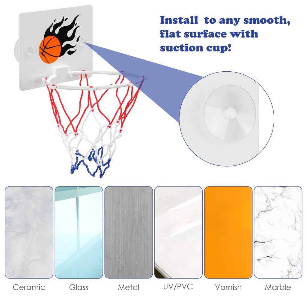 SEISSO Indoor Mini Basketball Hoop - Kids Suction Cup Toy with 2 Balls and Pump