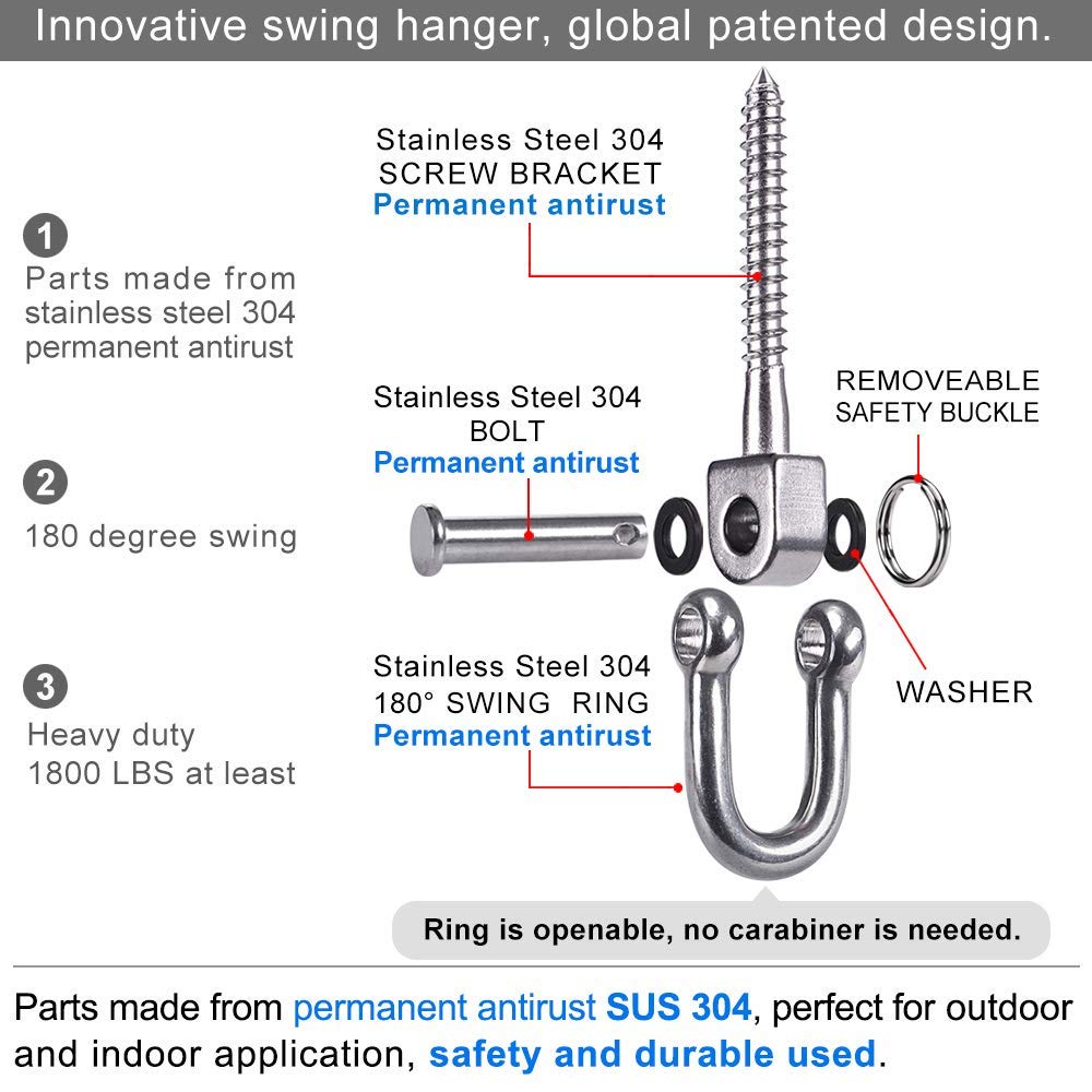 SELEWARE 2 Pack Heavy Duty Swing Hangers – Stainless Steel Ceiling Mounts for Porch Swings, Hammocks, and More