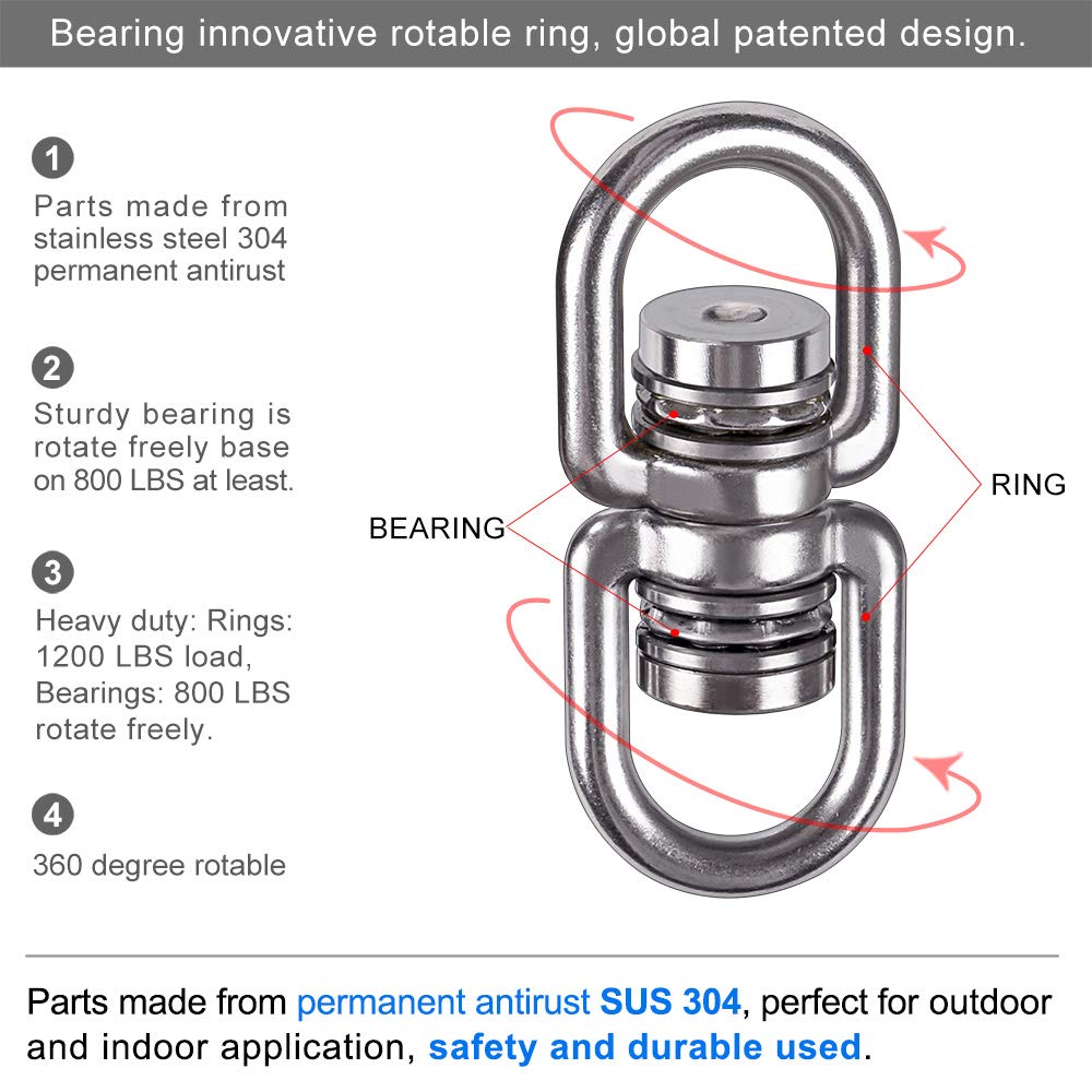 SELEWARE 360° Bearing Swing Swivel - 1200lb Capacity for Tree Swing, Hammock Chair, Climbing Rope, Aerial Yoga