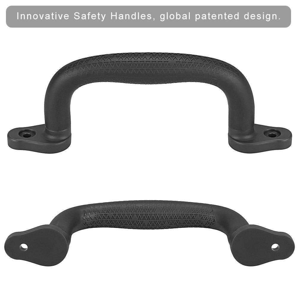 SELEWARE Black Playground Safety Handles – Non-Slip Plastic Grab Handles for Playhouses, Treehouses, Climbing Frames, Swing Sets – 2 Pack, 300 lb Capacity