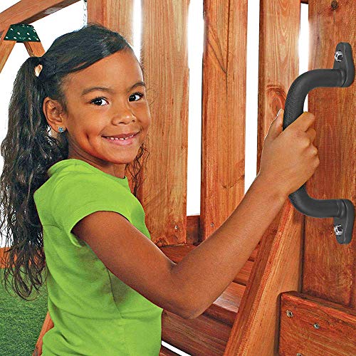 SELEWARE Black Playground Safety Handles – Non-Slip Plastic Grab Handles for Playhouses, Treehouses, Climbing Frames, Swing Sets – 2 Pack, 300 lb Capacity