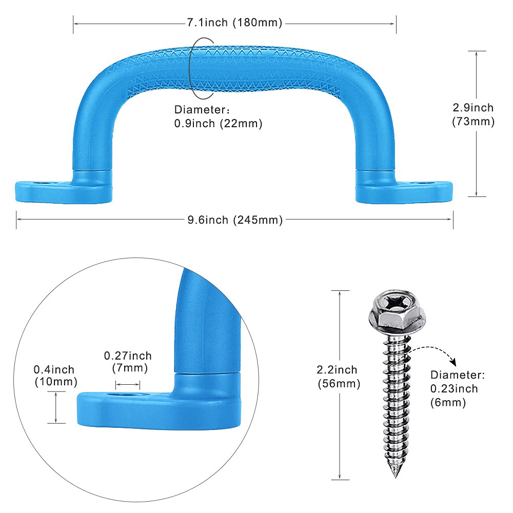 SELEWARE Blue Non-Slip Playground Safety Handles - 2 Pack for Playhouse, Treehouse, Climbing Frame