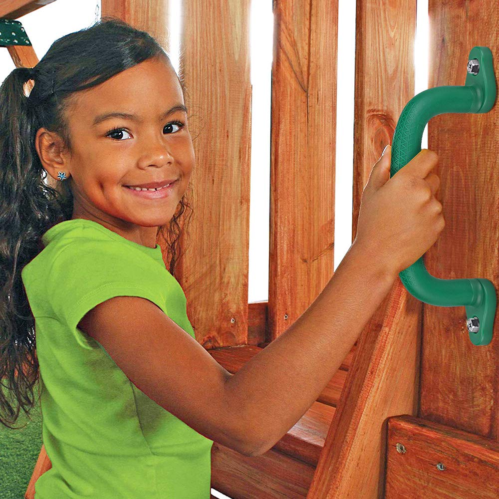 SELEWARE Green Playground Safety Grab Handles – Non-Slip Plastic Handles for Playhouses, Treehouses, and Climbing Frames (2-Pack)