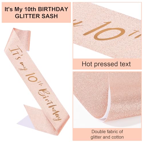 Semato 10th Birthday Crown and Sash Kit for Girls – Rhinestone Tiara, Gold Glitter Sash, Pearl Pin