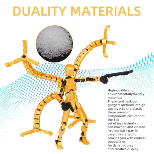 SENROELECTRONAGE T13 Action Figure – 5.4in Pre-Assembled 3D Printed Yellow Dummy 13 with 6 Hand Shapes and 6 Weapons