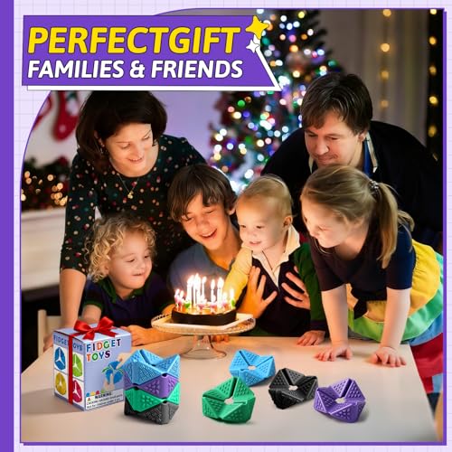 Sensory Fidget Cube Set - 4 Pack Quiet Silicone Flip Cubes for Anxiety Relief, Autism ADHD (2 Inches, Multi-Textured)