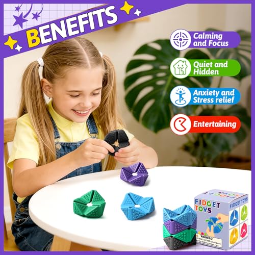 Sensory Fidget Cube Set - 4 Pack Quiet Silicone Flip Cubes for Anxiety Relief, Autism ADHD (2 Inches, Multi-Textured)