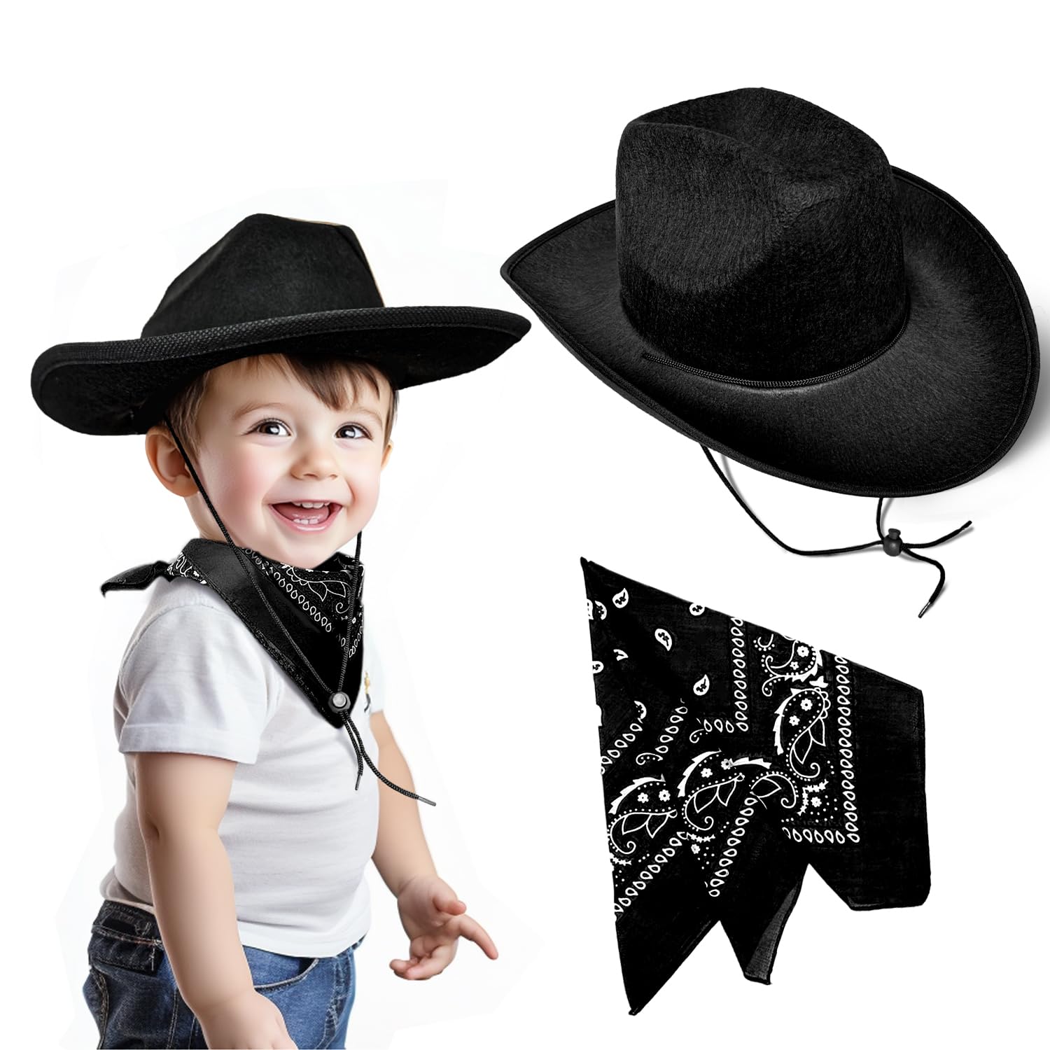 SeptCity Toddler Cowboy Hat & Blue Bandana Set – Ages 2-5, Western Dress-Up for Halloween & Parties