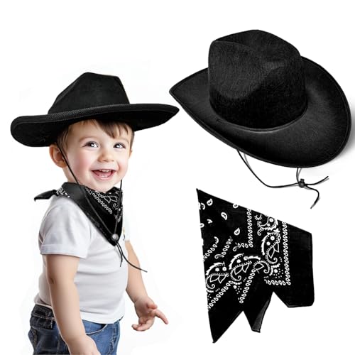 SeptCity Toddler Cowboy Hat & Blue Bandana Set – Ages 2-5, Western Dress-Up for Halloween & Parties