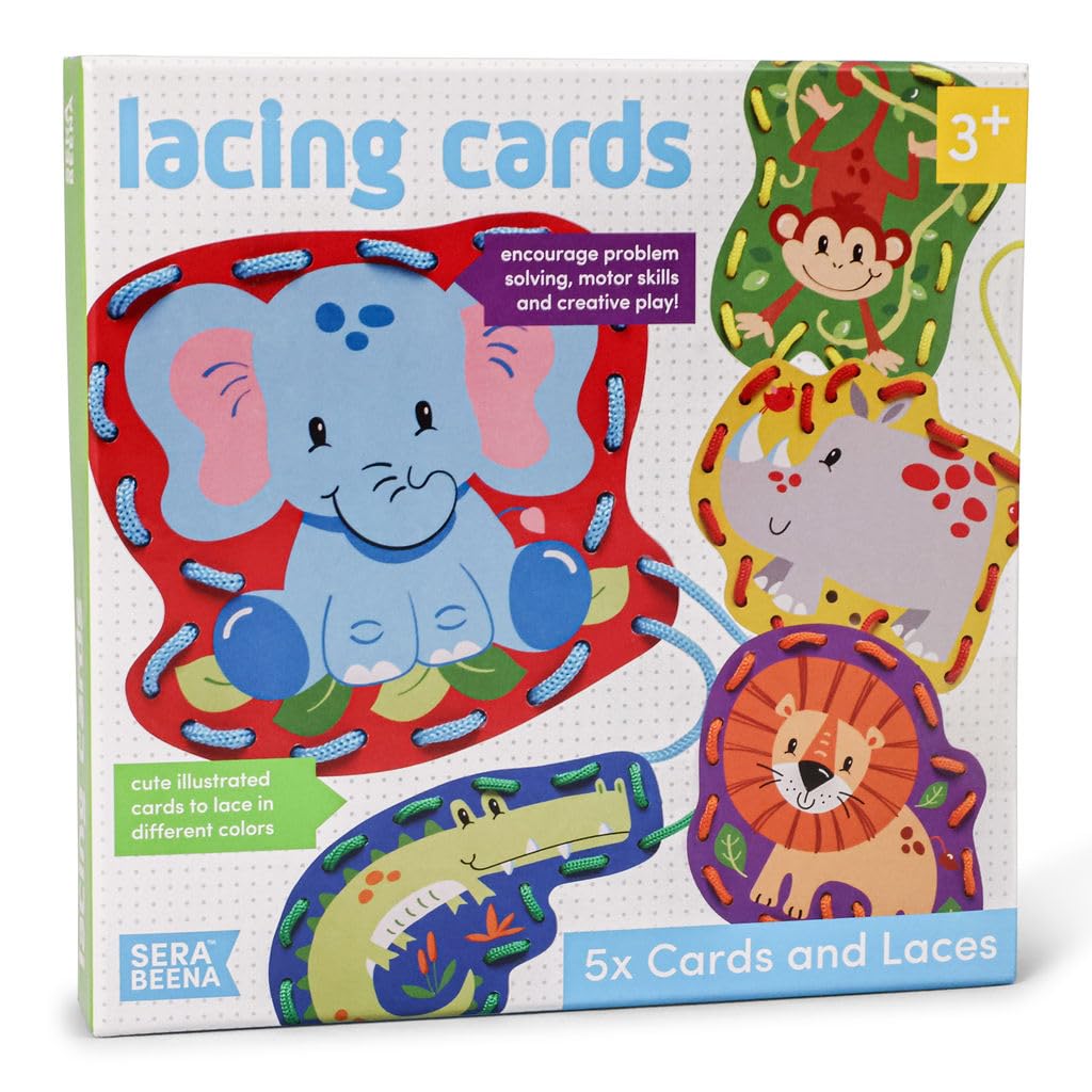 Serabeena Safari Animal Lacing Cards – Screen-Free Toy for Ages 3+