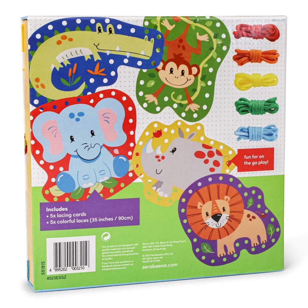 Serabeena Safari Animal Lacing Cards – Screen-Free Toy for Ages 3+