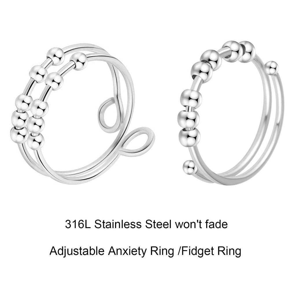 SERYNOW Double Layer Fidget Ring – Adjustable Anxiety Ring with Beads for Stress Relief (Unisex)