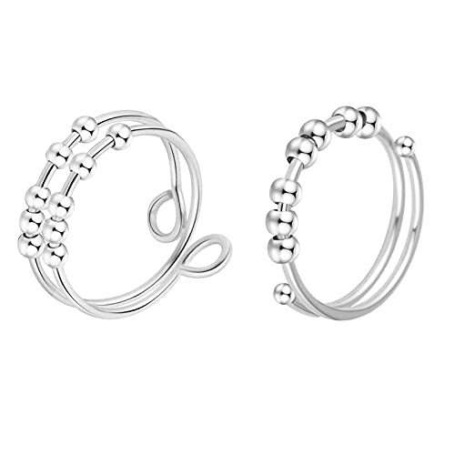 SERYNOW Double Layer Fidget Ring – Adjustable Anxiety Ring with Beads for Stress Relief (Unisex)