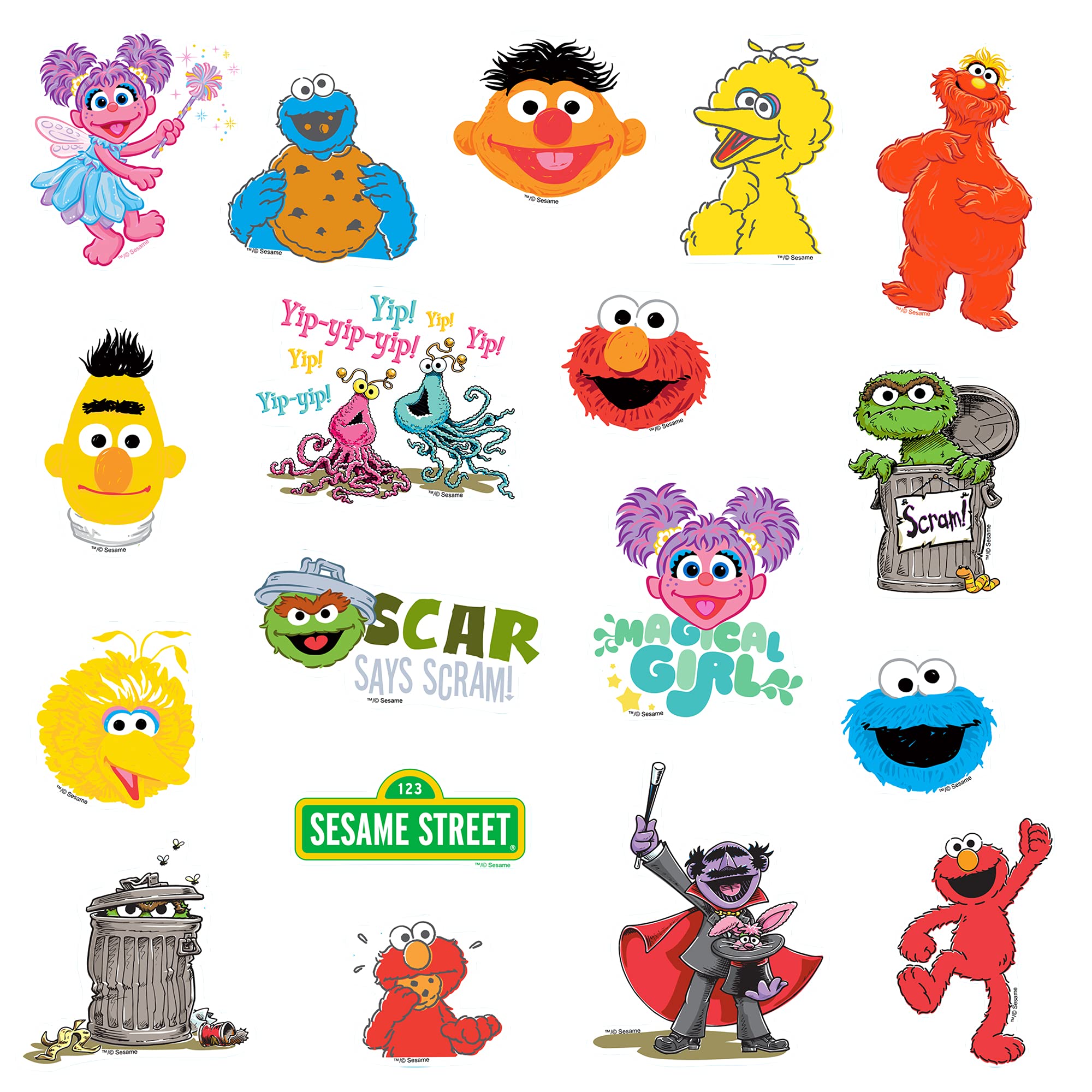 Sesame Street 50-Pack Vinyl Stickers – Elmo, Cookie Monster, Big Bird & More – Die-Cut Decals for Laptops, Water Bottles, and Scrapbooking