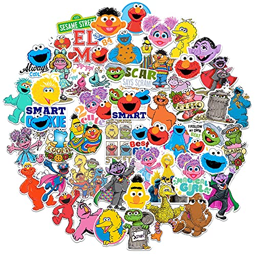 Sesame Street 50-Pack Vinyl Stickers – Elmo, Cookie Monster, Big Bird & More – Die-Cut Decals for Laptops, Water Bottles, and Scrapbooking