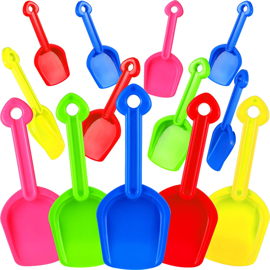Set of 12 Colorful Plastic Beach Sand Shovels for Kids by Gejoy - 7.7 Inch Lightweight Scoops for Outdoor Digging