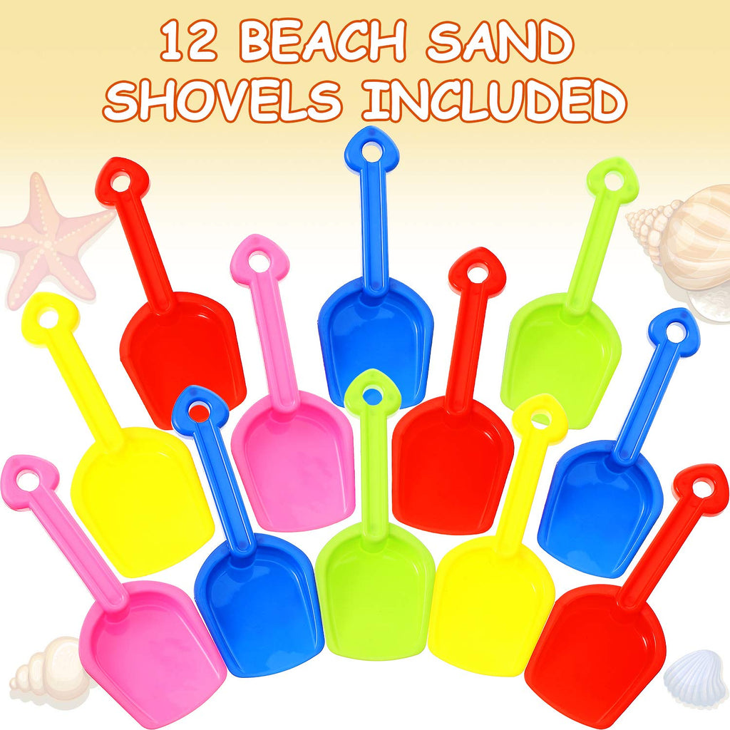 Set of 12 Colorful Plastic Beach Sand Shovels for Kids by Gejoy - 7.7 Inch Lightweight Scoops for Outdoor Digging