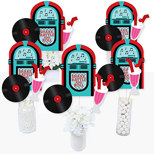 Set of 15 Retro 50's Sock Hop Centerpiece Sticks - Jukebox, Record & Shake Shapes