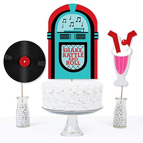 Set of 15 Retro 50's Sock Hop Centerpiece Sticks - Jukebox, Record & Shake Shapes