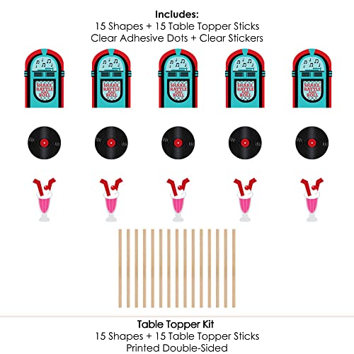 Set of 15 Retro 50's Sock Hop Centerpiece Sticks - Jukebox, Record & Shake Shapes