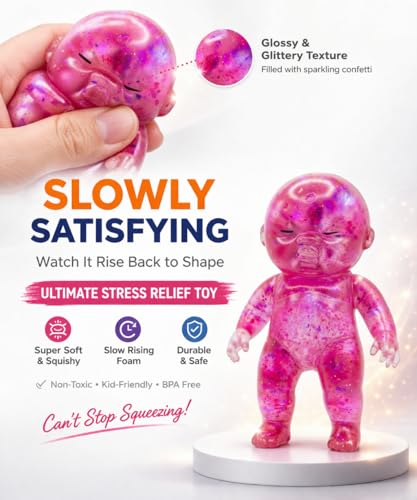 Set of 2 Glitter Baby Squishies - Slow Rising Stress Relief Fidget Toys, Soft Squeeze Desk Decor