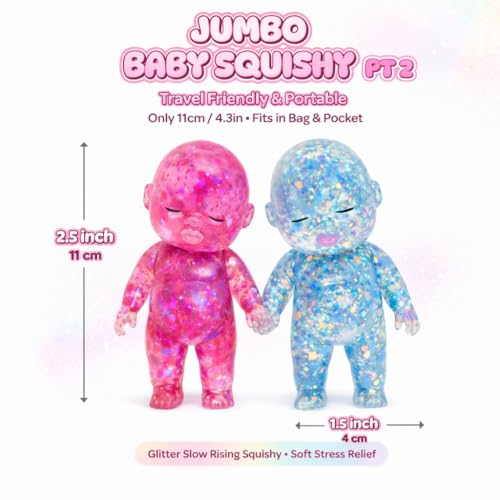 Set of 2 Glitter Baby Squishies - Slow Rising Stress Relief Fidget Toys, Soft Squeeze Desk Decor