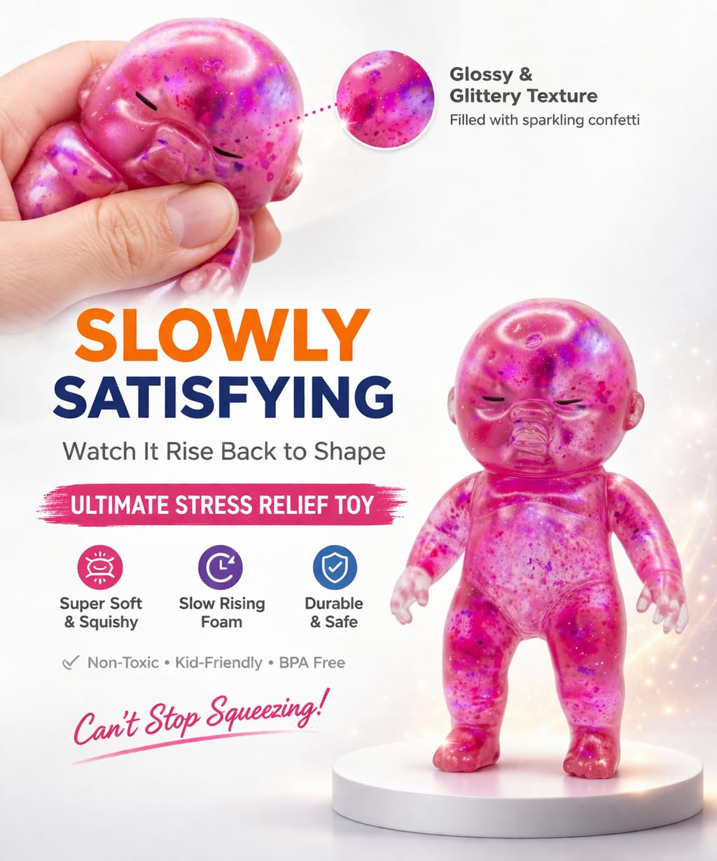 Set of 2 Glitter Baby Squishies - Slow Rising Stress Relief Fidget Toys, Soft Squeeze Desk Decor