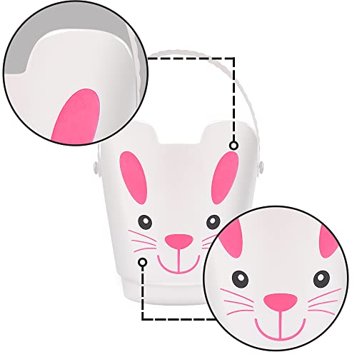 Set of 3 Zcaukya Easter Buckets – Plastic Bunny Baskets with Handles for Egg Hunts