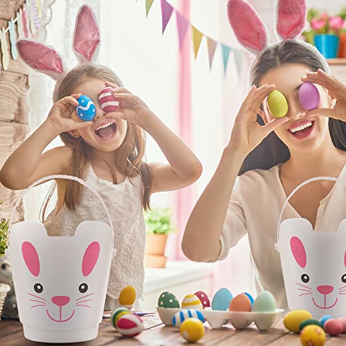 Set of 3 Zcaukya Easter Buckets – Plastic Bunny Baskets with Handles for Egg Hunts
