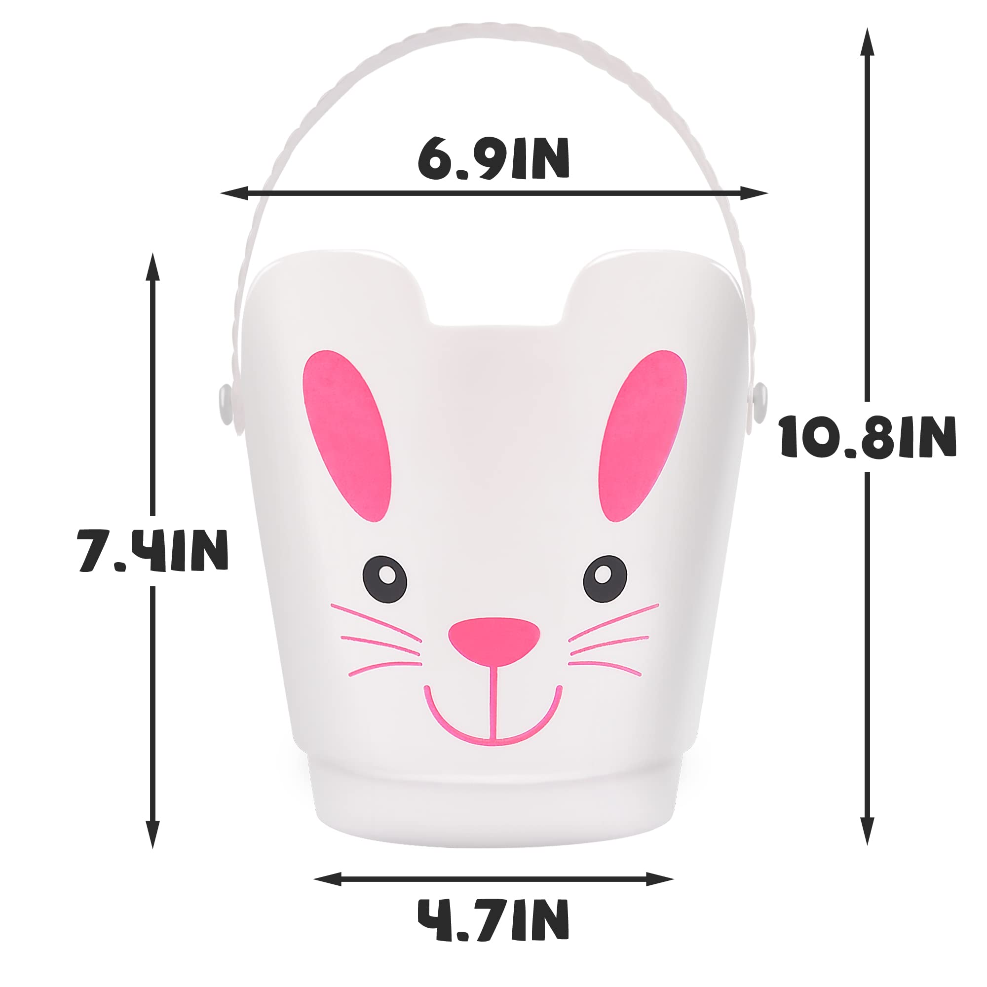 Set of 3 Zcaukya Easter Buckets – Plastic Bunny Baskets with Handles for Egg Hunts
