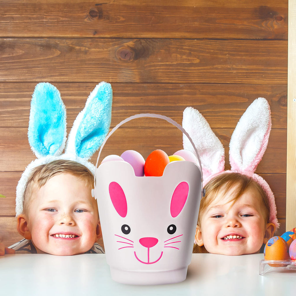 Set of 3 Zcaukya Easter Buckets – Plastic Bunny Baskets with Handles for Egg Hunts