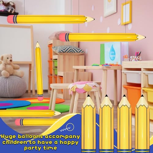 Set of 4 Extra Large Inflatable Pencils (44 Inches) - Back to School Balloon Decorations for Classroom, Graduation, and Birthday Parties