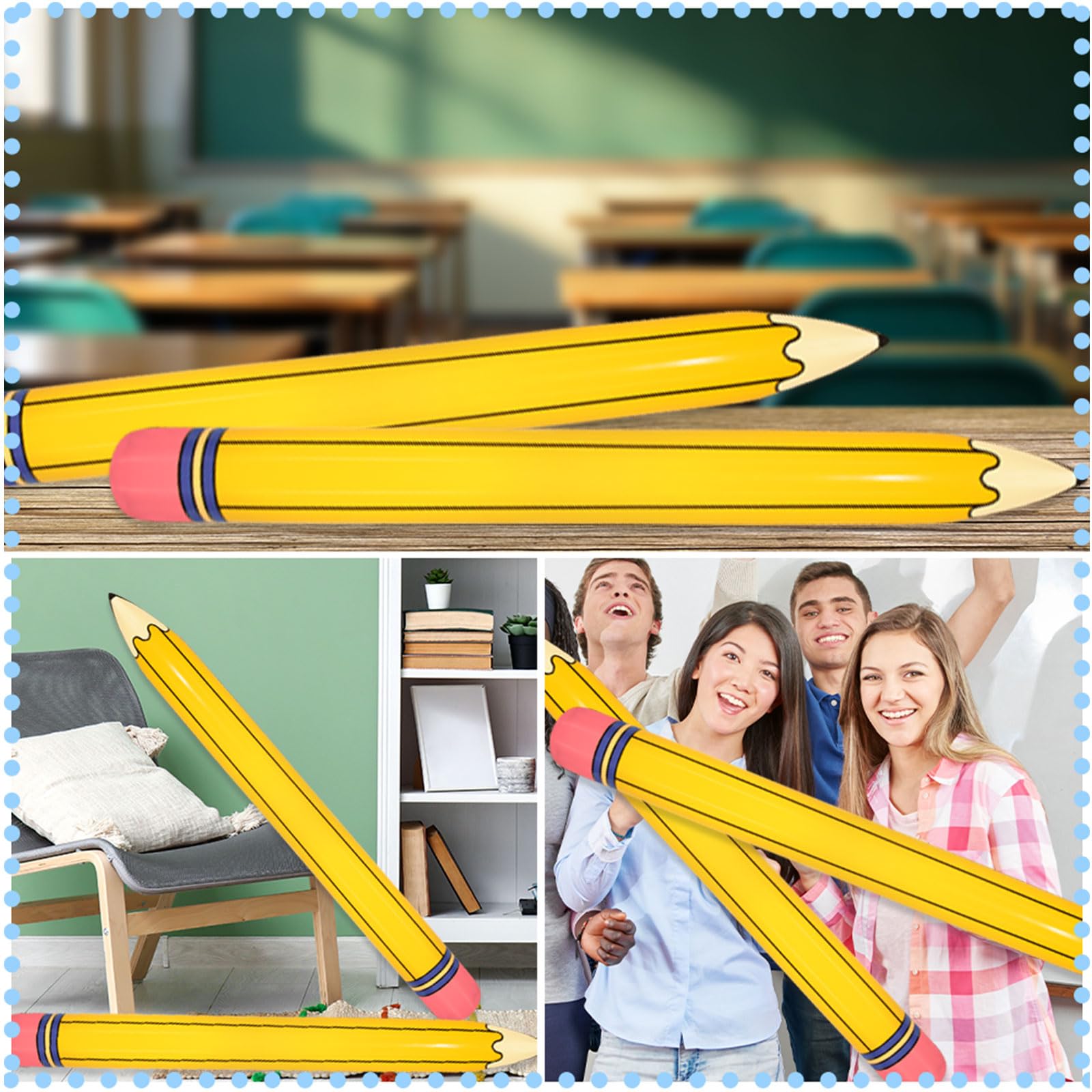Set of 4 Extra Large Inflatable Pencils (44 Inches) - Back to School Balloon Decorations for Classroom, Graduation, and Birthday Parties