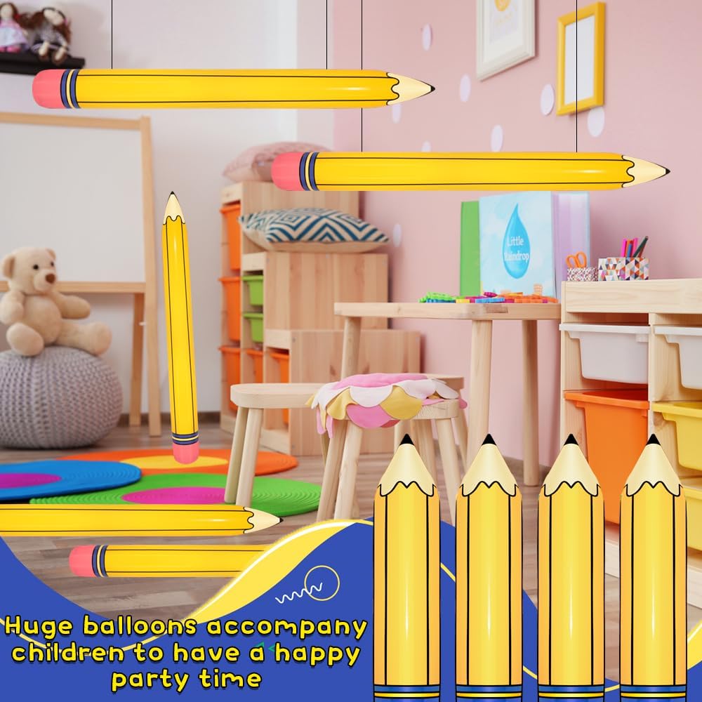 Set of 4 Extra Large Inflatable Pencils (44 Inches) - Back to School Balloon Decorations for Classroom, Graduation, and Birthday Parties