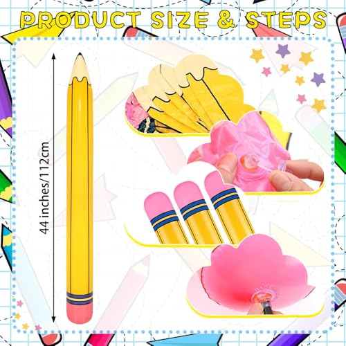 Set of 4 Extra Large Inflatable Pencils (44 Inches) - Back to School Balloon Decorations for Classroom, Graduation, and Birthday Parties