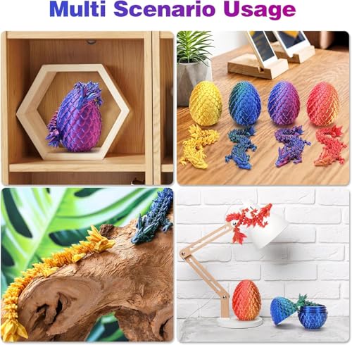 Set of 4 Mini 3D Printed Dragon Eggs with Articulated Dragons Inside – Fidget Toy Easter Basket Stuffers for Kids