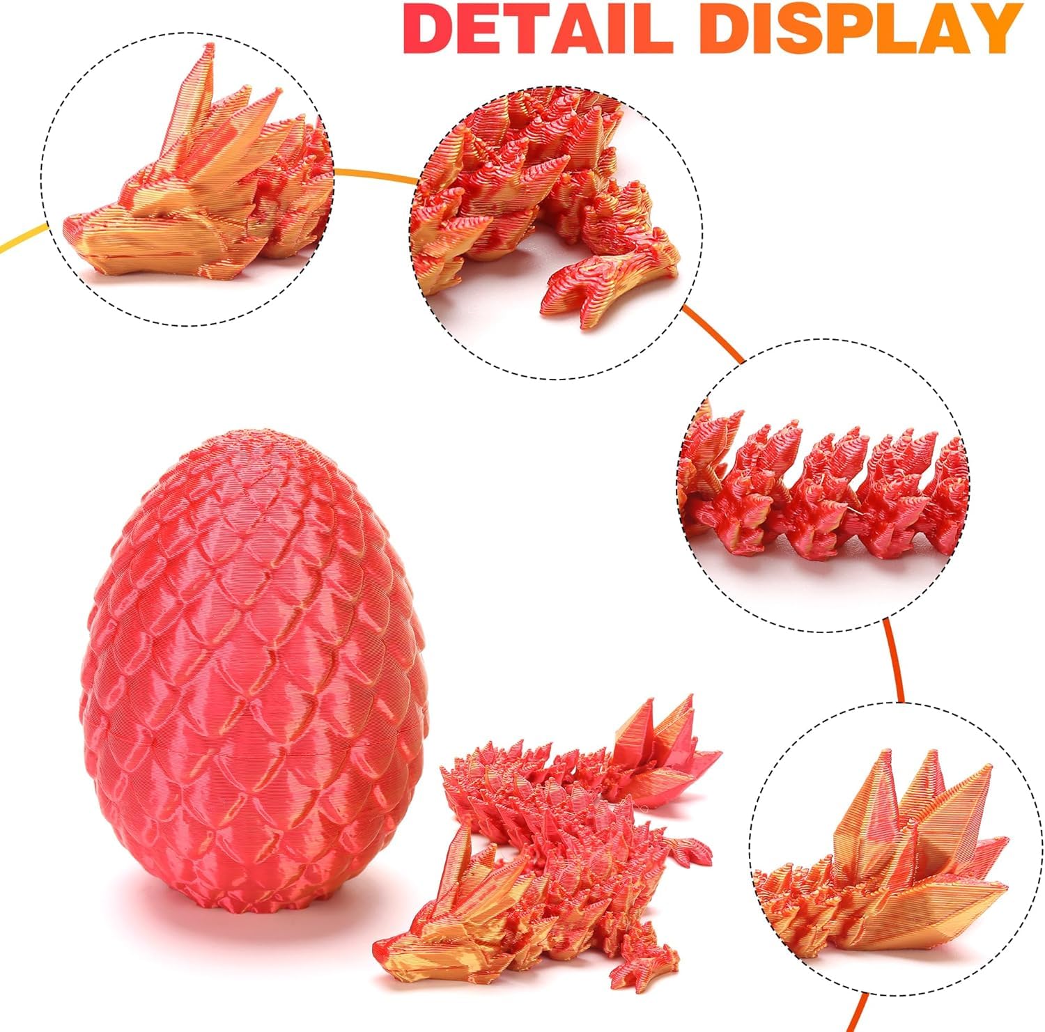 Set of 4 Mini 3D Printed Dragon Eggs with Articulated Dragons Inside – Fidget Toy Easter Basket Stuffers for Kids