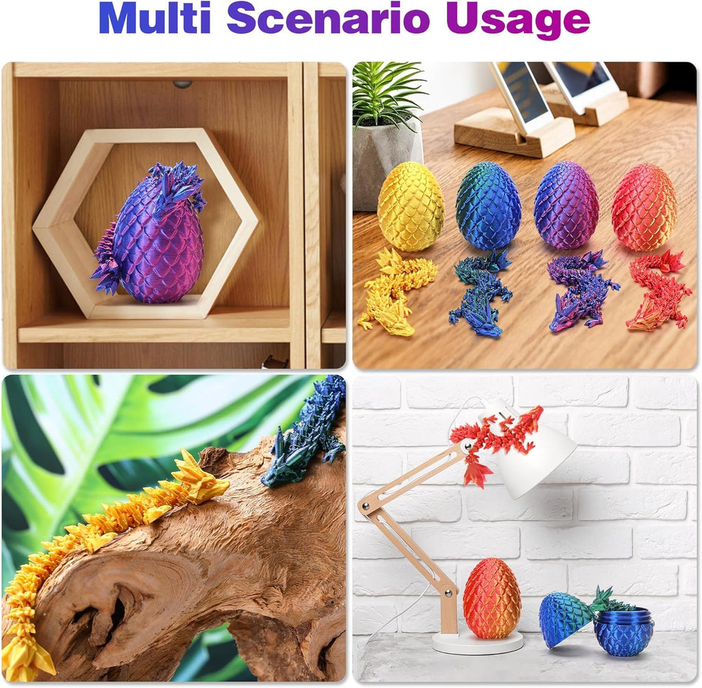 Set of 4 Mini 3D Printed Dragon Eggs with Articulated Dragons Inside – Fidget Toy Easter Basket Stuffers for Kids