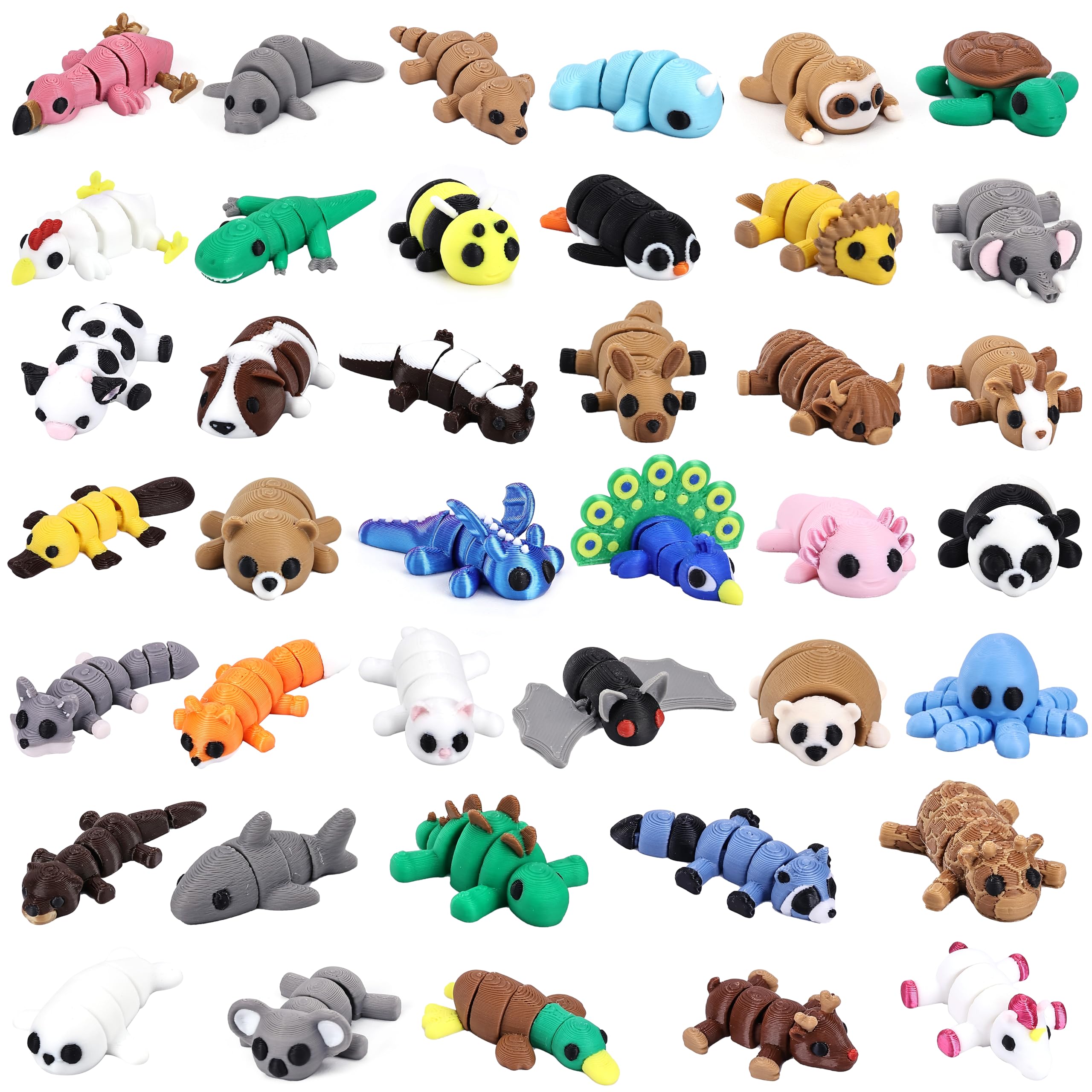 Set of 40 Flexible 3D Printed Animal Figurines by VABAO - Articulated Fidget Toys for Desk Decor, Party Favors, and Gifts
