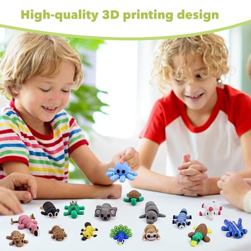 Set of 40 Flexible 3D Printed Animal Figurines by VABAO - Articulated Fidget Toys for Desk Decor, Party Favors, and Gifts