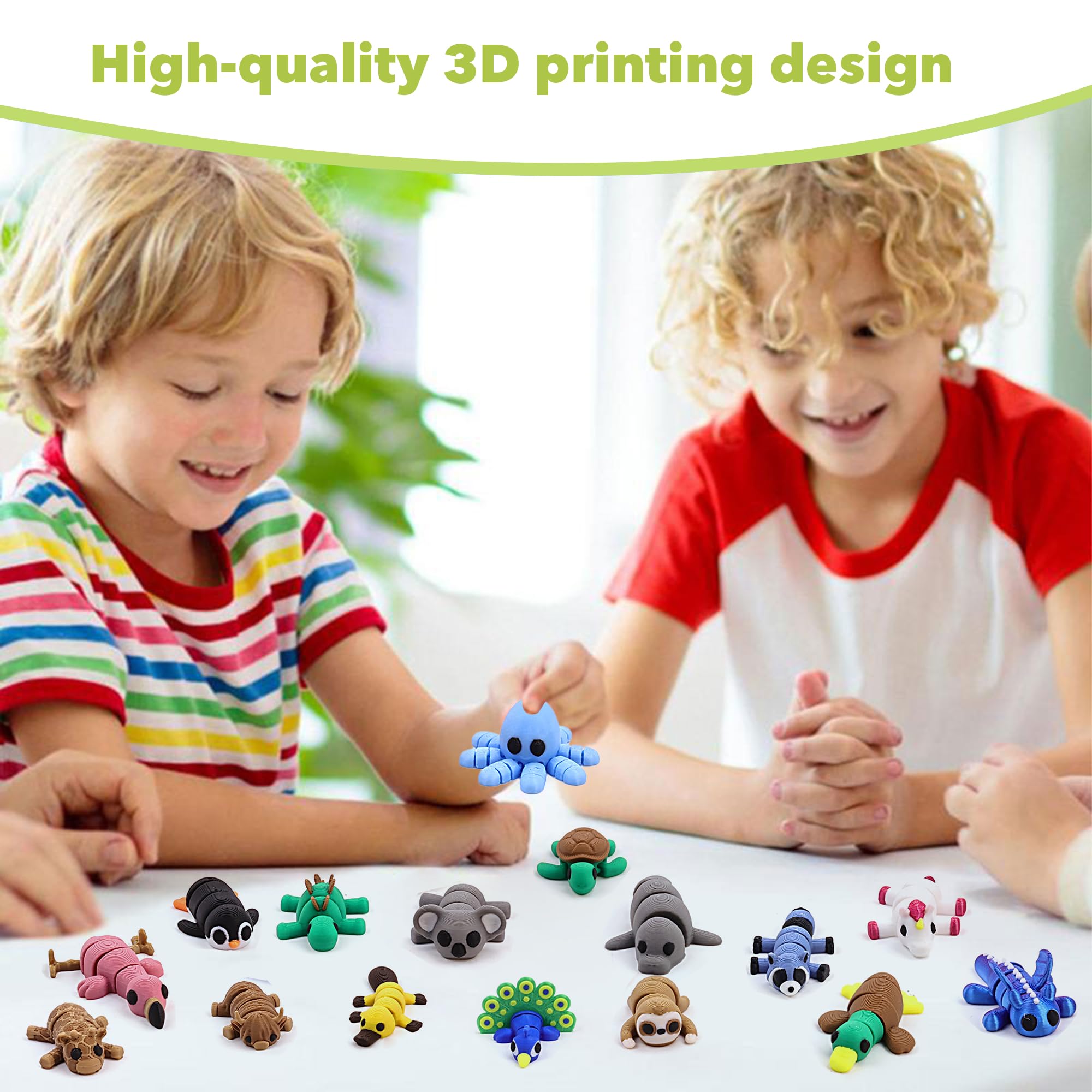Set of 40 Flexible 3D Printed Animal Figurines by VABAO - Articulated Fidget Toys for Desk Decor, Party Favors, and Gifts